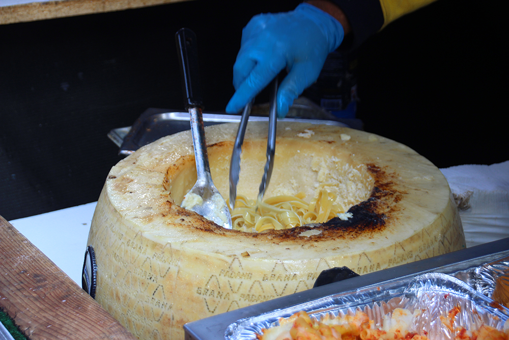 pasta in a cheese wheel