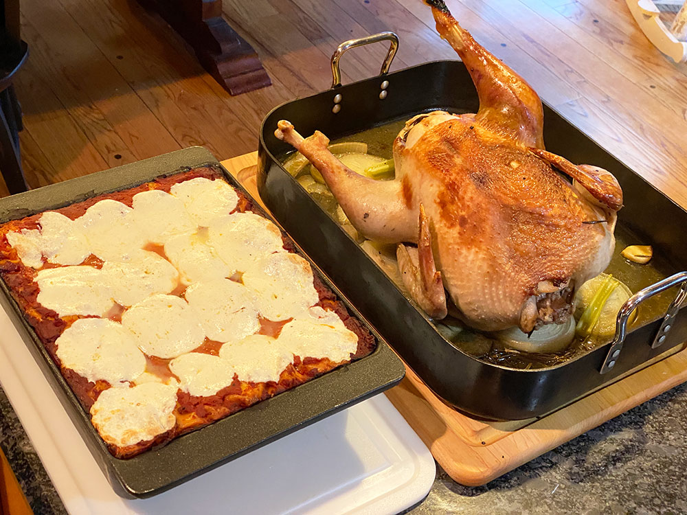 Lasagna, for Thanksgiving? You bet. A lasagna side by side with a freshly roasted turkey