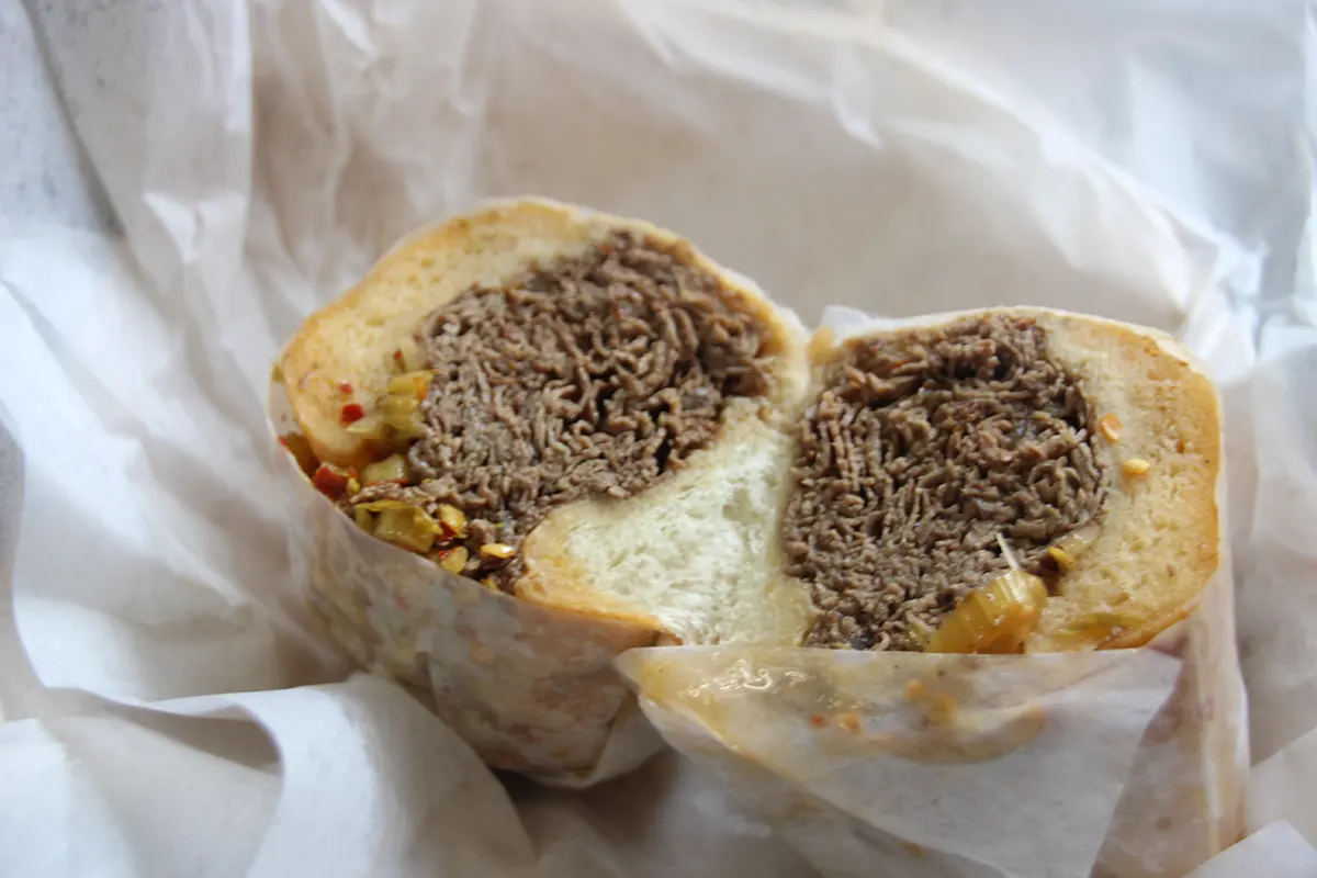 An Italian beef sandwich from Al's Number 1 Italian Beef in Chicago