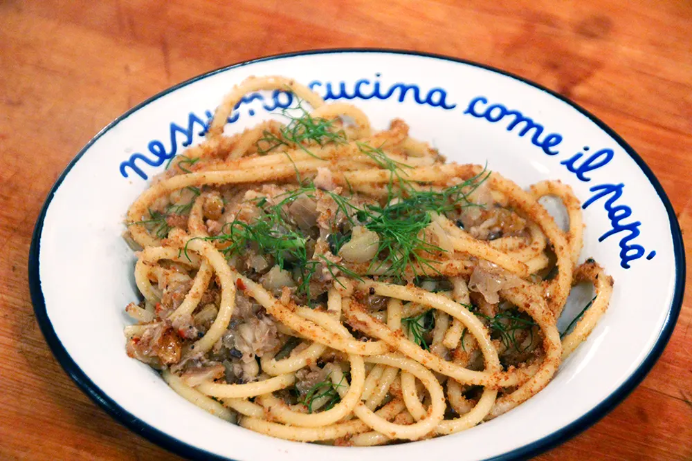 Pasta con le sarde made with bucatini